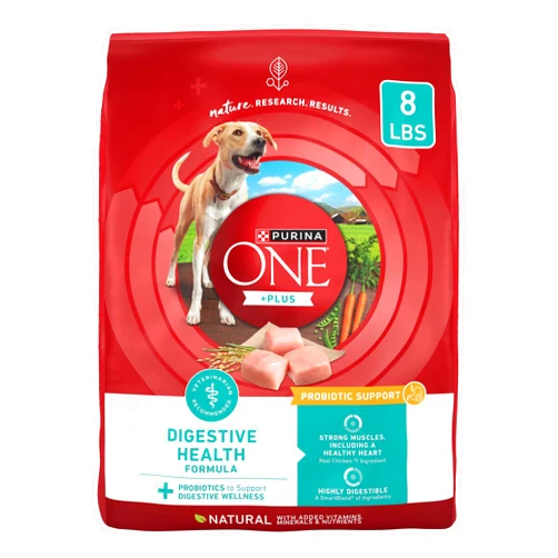 Purina One Plus Digestive Health Formula Dry Dog Food Natural with Added Vitamins, Minerals and Nutrients - (Pack of 4) 8 lb. Bags