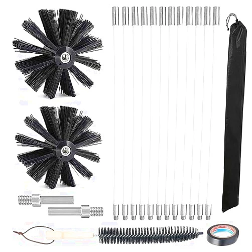 LIGEAROW 16FT Chimney Sweep Kit, Chimney Cleaning Kit Chimney Cleaner Air Duct Cleaning Kit Dryer Lint Brush Vent Cleaner Chimney Cleaning Brush Dryer Vent Cleaner Kit with 12 Flexible Rods, 7.8'' Brush Heads