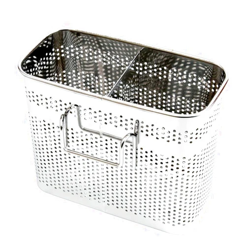 Daeheung Industries Kitchen Utensils Chopsticks Holder Drying Rack Basket with Hooks 2 Divided Compartments Quality Stainless Steel Large L5.4 X H4.3 X W2.6