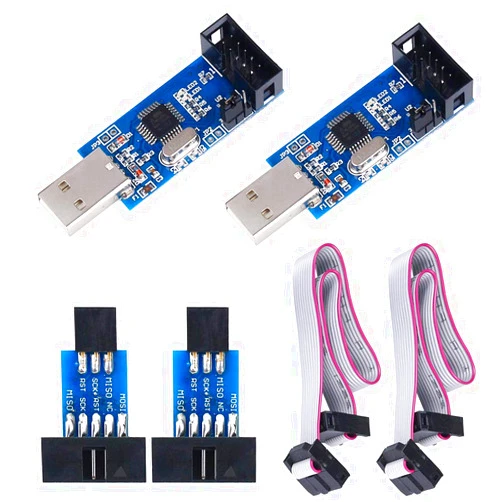 KeeYees 2pcs Downloader Programmer for USBASP for ISP with Cable and 10Pin to 6Pin Adapter Board for 51 for AVR Series Microcontroller