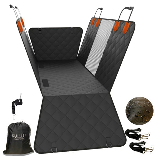 KULULU Dog Car Seat Cover for Back Seat, 100% Waterproof Dog Car Hammock with Mesh Window, Scratchproof Truck Back Seat Cover for Dogs, Durable Dog Car Seat Covers (Black, X-Large (60