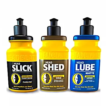 HeadBlade HeadSlick Shave Cream 8 oz, HeadShed Men's Exfoliating Scrub - 5 oz - Face Wash & Cleanser, HeadLube Matte Aftershave Moisturizer Lotion for Men - 5oz