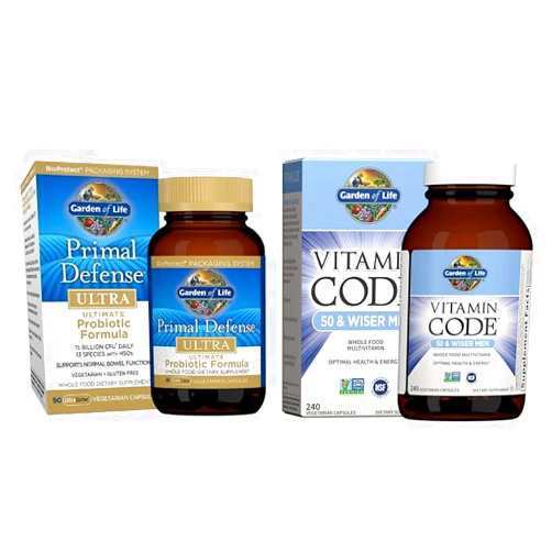 Garden of Life Primal Defense Ultra Ultimate Probiotic Formula - 15 Billion CFU & Multivitamin for Men - Vitamin Code 50 & Wiser Men's Raw Whole Food Vitamin