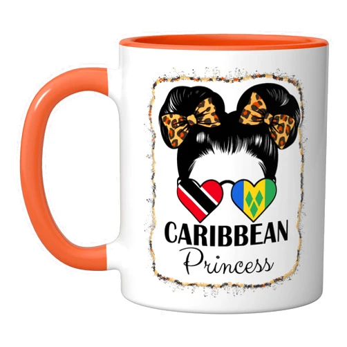 Trinidad Tobago and Vincent Heritage Trinidad and Vincent Girl Half Trini half Vincentian Roots Ceramic Mug, Orange/White