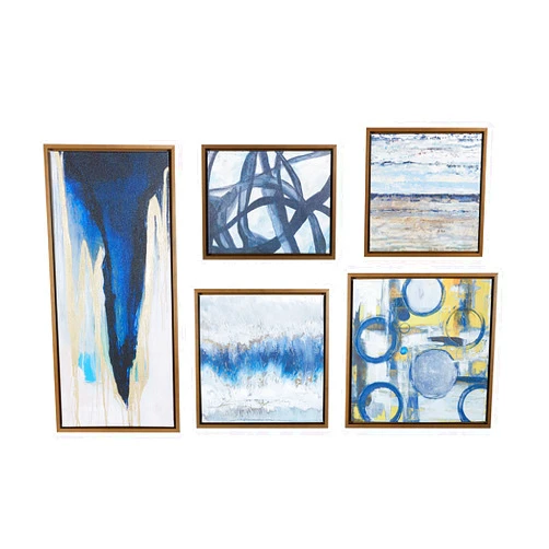 Madison Park Wall Art Living Room Décor - Galary Canvas Home Accent Modern Dining Bathroom Decoration, Ready to Hang Painting for Bedroom, Multi-Sizes, Blue Bliss 5 Piece