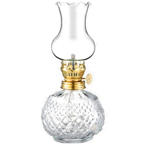 Angoily Glass Oil Lamp for Indoor Use Vintage, Classic Kerosene Lamps for Indoor Use Clear Glass Chamber Oil Lamp Lantern for Tabletop Decor and Emergency Lighting (19 x 9 x 9cm)