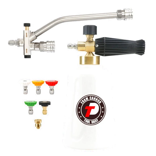Tool Daily Foam Cannon for Pressure Washer with Double Tip Attachment, Dual Lance Wide Mouth Soap Cannon, 5 Power Washer Sprayer Nozzles, 1/4