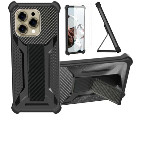Bojioderf Case Compatible for Doogee N55 / N55 Pro / N55 Plus Phone Case Stand Cover [with Tempered Glass Screen Protector] Hybrid Case [Folding Support Magnetic] [Frosted Anti-Fingerprint] Black
