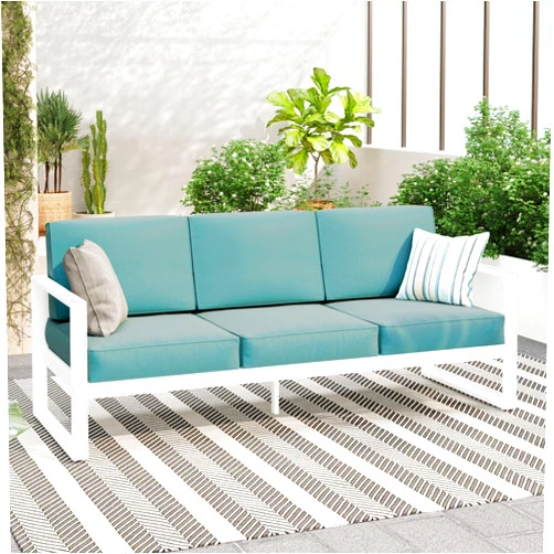 Green4ever Aluminum Patio Furniture Sofa, All-Weather Modern Metal Outdoor 3-Seat Couch with Removable, Water-Resistant Cushions for Backyard Garden (White)