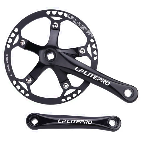 DFNBVDRR 170mm Folding Road Bicycles Crank Arm Set 130 BCD Bikes Square Taper Crankset 45/47/53/56/58T Single Speed Chainring for 6-10 Speed(Color:Black,Size:47T)