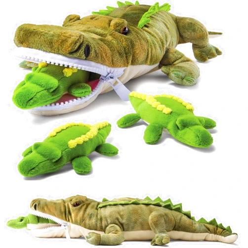 PREXTEX Stuffed Alligator Toy with 3 Baby Alligators - Alligator Plush Mommy with 3 Zippered Stuffed Alligator Babies, Ideal Stuffed Animal for Boy or Girl Playtime - 3-5 Years
