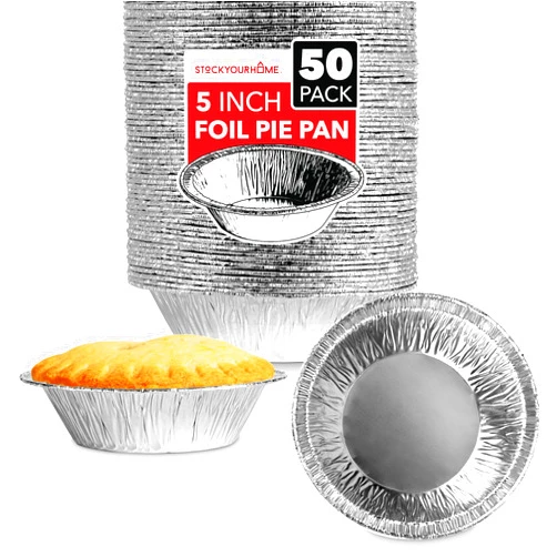 Stock Your Home 5 Inch Aluminum Foil Pie Pans (50 Count) - Disposable & Recyclable Mini Pie Pans - Foil Pie Tin for Bakeries, Cafes, Restaurants - Durable Mini Foil Pans for Pies, Fruit Tarts, Quiche