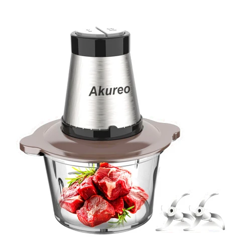 Akureo Kitchen in the Box Mini Food Processors, Electric Food Chopper with Meat Grinder & Vegetable Chopper - 2 Sets of Bi-Level Blades for Fruits/Meat/Nuts