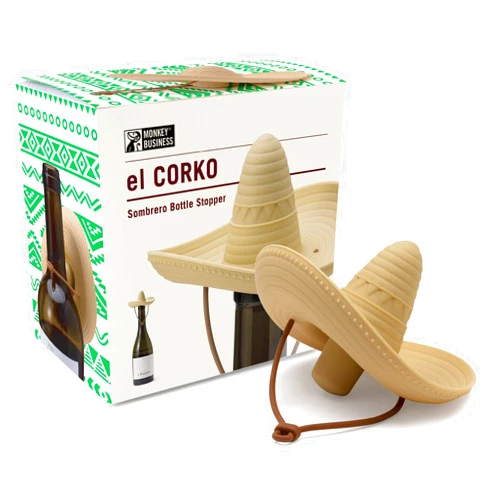 Monkey Business Silicone Wine Stopper/Fun Sombrero Shaped Cap Seals Bottle and Keeps Wine Fresh/Cute Wine Accessories/Fun Kitchen Gadgets/el Corko Bottle Stopper by Monkey Business