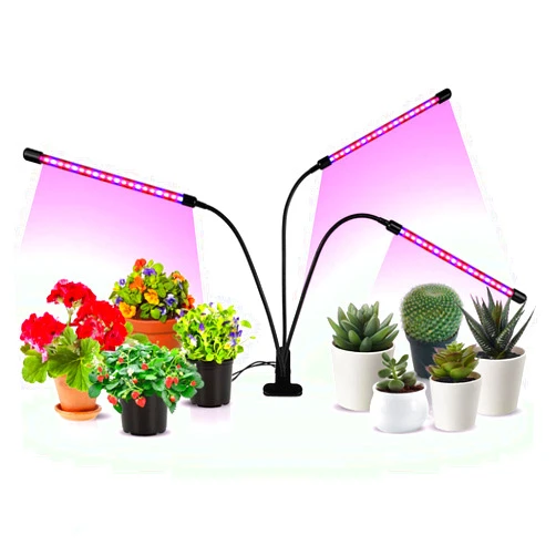 iPower LED Grow Light with Full Spectrum for Indoor Plants, Adjustable Gooseneck, 2/3 Light Modes&5/10 Dimmable Levels, 3 Auto Timing Modes, 3 Tubes, Red&Blue