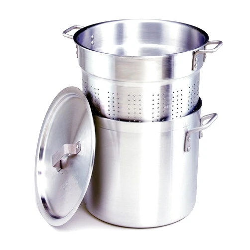 Crestware 20-Quart, 3-Piece Aluminum Pasta Cooker with Pot, Perforated Insert and Pan Cover, Silver