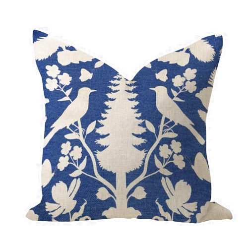 COVOME Chenonceau Birds and Botanicals Aquamarine Outdoor Pillow Covers 16x16 Linen Farmhouse Pillow Shell Animal Lover Bird Plants Square Throw Cushion Case for Bedroom Living Room Office Porch Home Decor