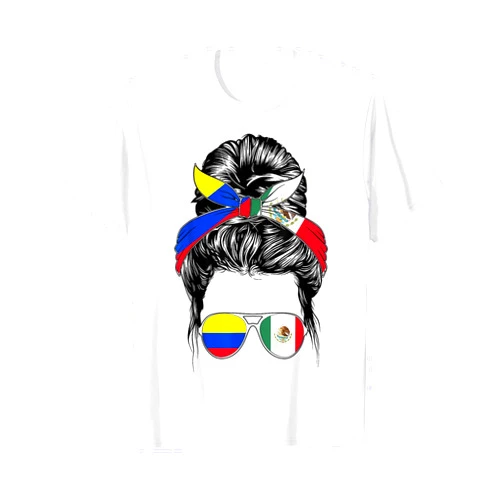 Colombian Mexican Roots Hispanic Heritage Month Colombian Heritage American Women Mexico Girl Colombia Flag T-Shirt