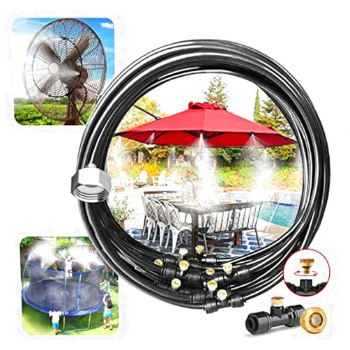 LANDGARDEN Outdoor Misting Cooling System,49FT Misting Line,15 Brass Mist Nozzles for Patio Garden Greenhouse
