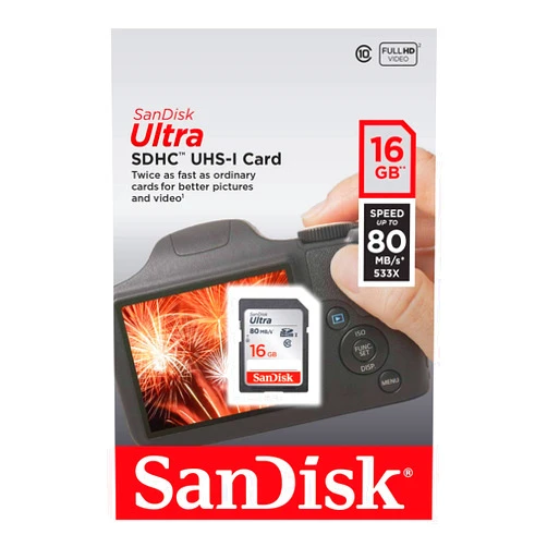 SanDisk Ultra 16GB Class 10 SDHC UHS-I Memory Card up to 80MB/s (SDSDUNC-016G-GN6IN)