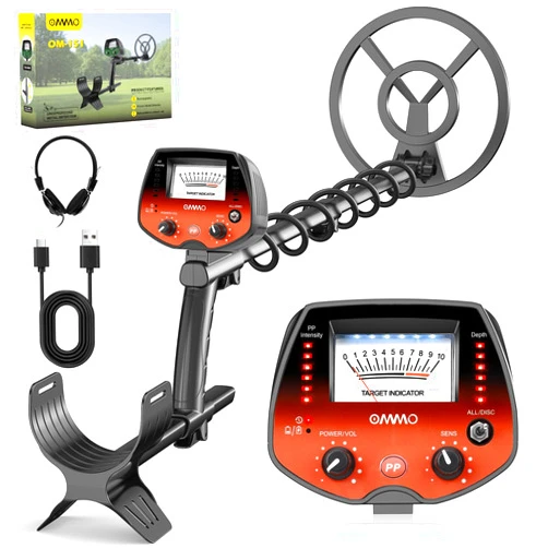 OMMO Metal Detector, High Accuracy Pointer Metal Detector for Adults with Backlight 10'' Waterproof Coil USB Cable, All&Disc&Pinpoint Mode, for Detecting Gold Coin Treasure Hunting