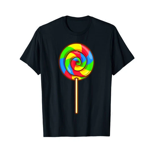 Cute Simple Easy Sweet Lover Trick or Treat Outfit Lollipop Rainbow Sucker Candy Halloween Costume Lazy Gift T-Shirt