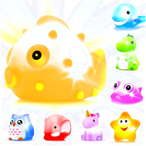 JASNKKONT Bath Toys, 8 Pcs Light Up Floating Rubber Animal Toys Set, Flashing Color Changing Light in Water, Baby Infants Kids Toddler Child Preschool Bathtub Bathroom Shower Games Swimming Pool Party