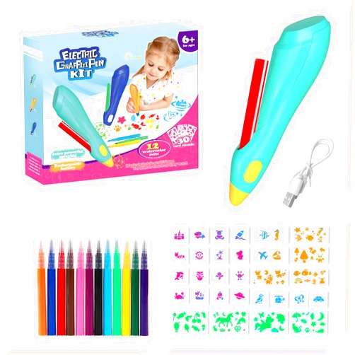 Qnanw Graffiti Pen, Cordless Electric Airbrush Sprayer, Water Color Spray Pen, Airbrush Marker Set 12 Colors, Washable Watercolour Paints Pens Art and Crafts Gift Painting Drawing