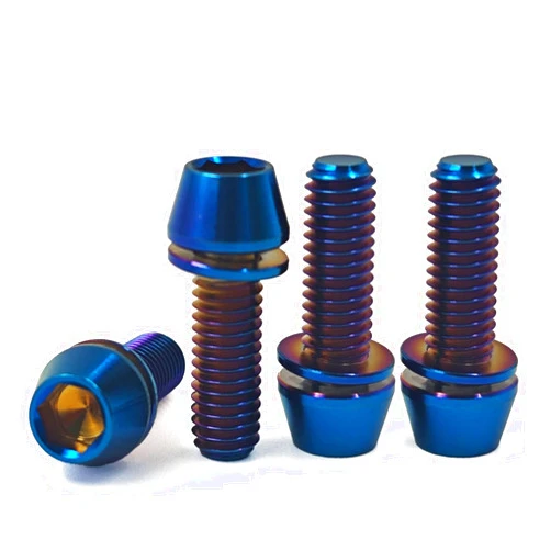 Maxiulan 4Pcs Titanium Bike Bolts, M6x18mm 20mm Hex Tapered Head for Bicycle Crank Brake Fixed Upgrade Screw (Blue, M6x20mm)
