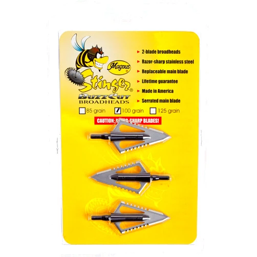 Magnus Stinger Buzzcut 2 Blade Arrow Broadhead (Pack of 3), 100-Grain