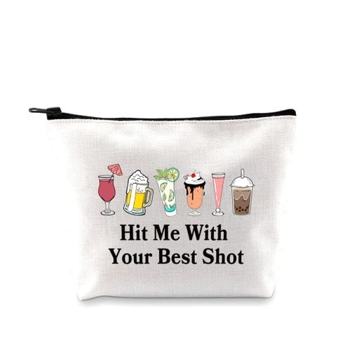 JXGZSO Funny Bartender Travel Kit Bag Margarita Makeup Zipper Bag Hit Me With Your Beat Shot Drinking Humor Gift