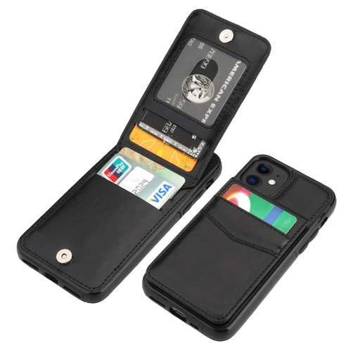 KIHUWEY iPhone 11 Case Wallet with Credit Card Holder, Premium Leather Magnetic Clasp Kickstand Heavy Duty Protective Cover for 11 6.1 Inch(Black)