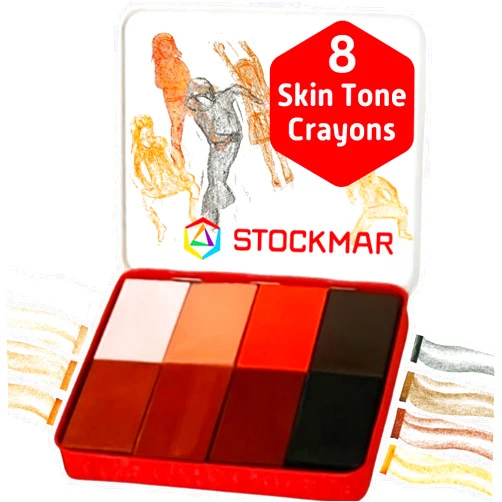 Stockmar Beewax Crayons Set of 8 Blocks, Colors of the World - Skin Tone Crayons, Waldorf Art Supplies, in tin case