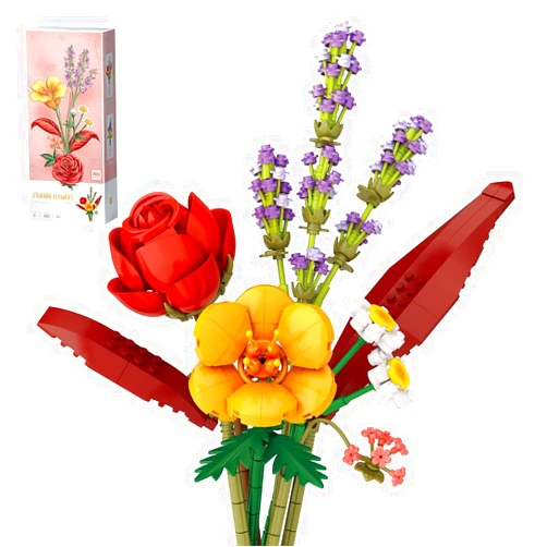LordBiulder Flowers Bouquet Building Set ，Roses Flower Botanical Collection Building Blocks Toy，Creative Gifts for Adults Kids Girls，574 Pieces Mini Bricks