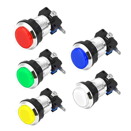 uxcell Game Push Button 33mm Round 12V LED Illuminated Push Button Switch with Micro Switch for Arcade Video Games 5 Colors 5pcs