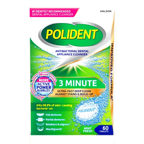 Polident 3 Minute Antibacterial Dental Appliance Cleanser Tablets, 60 Count