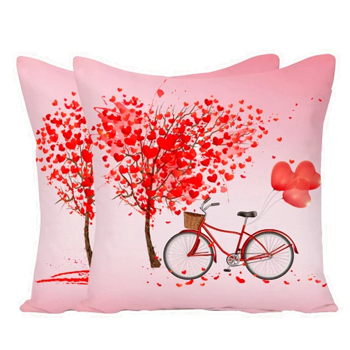 Wilproo Pack of 2 Red Rose Sweet Heart Love Decorative Throw Pillow Covers Cotton Linen Pillows Case for Valentine Day Home Bedroom Decor 18x18 inches