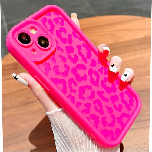 MINSCOSE Compatible with iPhone 15 Case,Cute Cheetah Print Pattern Design,Soft TPU Slim Girly Leopard Phone Case Bumper Shockproof Protective Cover for Women Girls 6.1inch-Hot Pink