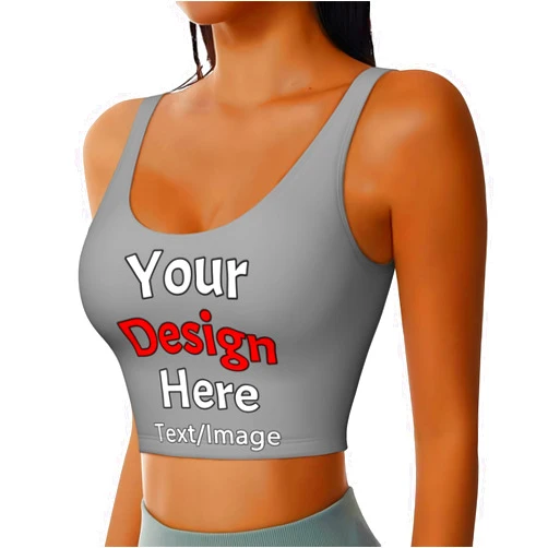 Generic Bulk Custom Women's Sports Bra, Personalized Vest Workout Crop Tank Tops Yoga Wireless Bra with Your Text Logo Photo