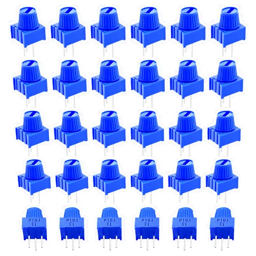DaFuRui 10K Ohm Breadboard Trim Potentiometer，30PCS 10K Ohm Trim Potentiometer Kit with Knob Blue Variable Resistors Trimmer Potentiometer