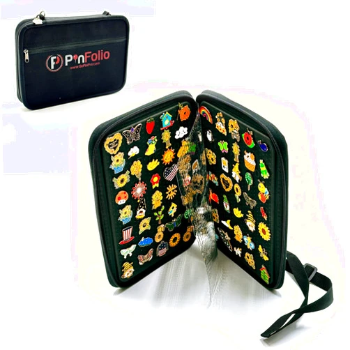 PinFolio Classic Pin Display Bag, Lightweight Sports Pin Book Designed for Storage & Easy Trading Up to 100 1-Inch Enamel Pins (Black)