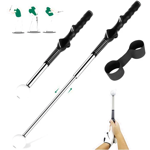 KALAUTO Golf Grip Swing Training Aid - Retractable Click Club Trainer Indoor Practice Warm Up Stick Flexible Telescopic Short Club Tempo Sound Release Trainer Devices