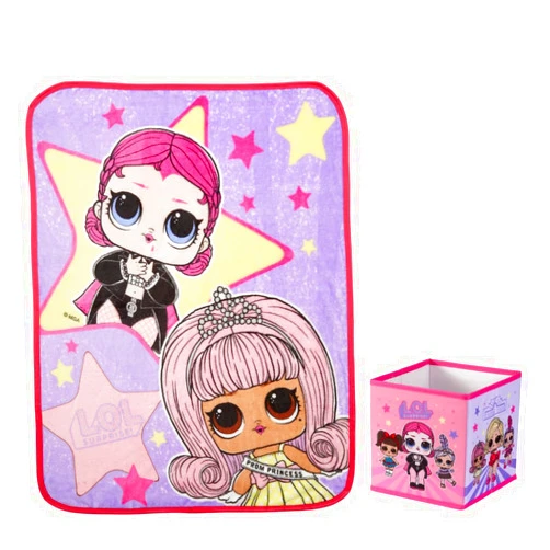 Franco LOL Surprise! Kids Bedding Plush Throw and Canvas Storage Cube Bin, 2pc Set (Officially Licensed Product)