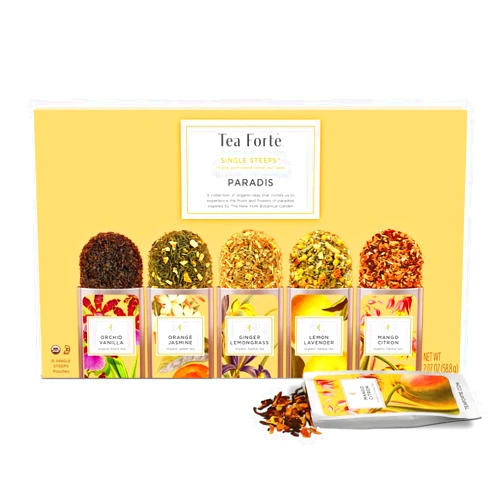 Tea Forte Single Steeps Loose Leaf Tea Sampler, Assorted Variety Tea Box, 15 Single Serve Pouches (Paradis)