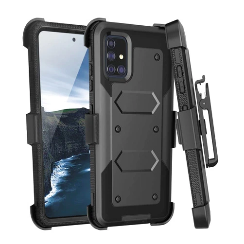 TJS Phone Case Compatible with Samsung Galaxy A71 5G (Not Fit Galaxy A71 4G (SM-A715F/DS)/Verizon A71 5G UW), Belt Clip Holster Hybrid Kickstand Heavy Duty Cover (Black)