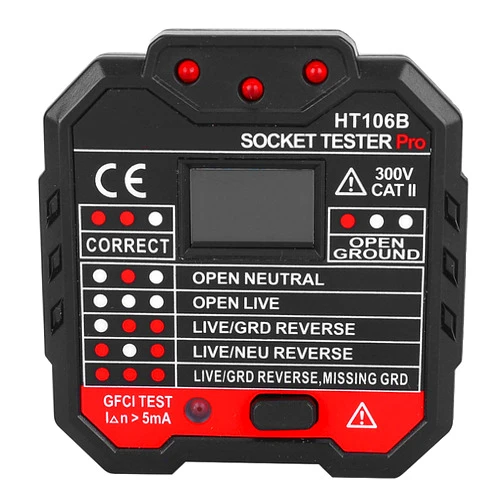 Walfront Socket Tester, Electric Socket Tester HT106B Wire RCD/GFCI Outlet Tester AC 48-250V US Plug Fault Checker Tool for Home Supplies(US Plug)