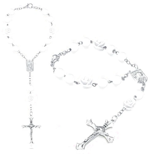 Konohan 2 Pieces Car Rosary Rearview Mirror Auto Rosary Religious Car Mirror Hanging Accessories for Car Personalized Protection Charm for Auto Decors (White,Rosary)