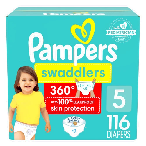Pampers Swaddlers 360 Pull-On Diapers, Size 5, 116 Count, One Month Supply, for up to 100% Leakproof Skin Protection and Easy Changes