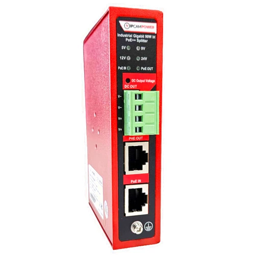 IPCamPower Industrial Grade 90 Watt POE to Selectable DC (5V, 9V, 12V, 24V) Converter w/ 802.3bt POE Pass Through, Gigabit Power POE++ Splitter