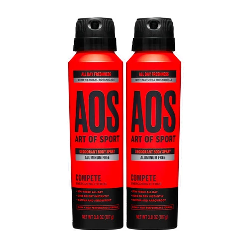 Art of Sport Men’s Body Spray Deodorant, Aluminum Free, Citrus Fragrance, Made with Natural Botanicals, Moisturizing Tea Tree Soap, Made for Athletes, Compete Scent, 3.8 Ounce (Pack of 2)